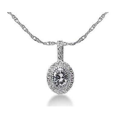 Prong Set Oval diamond with side stone Pendant Setting in 14K White Gold